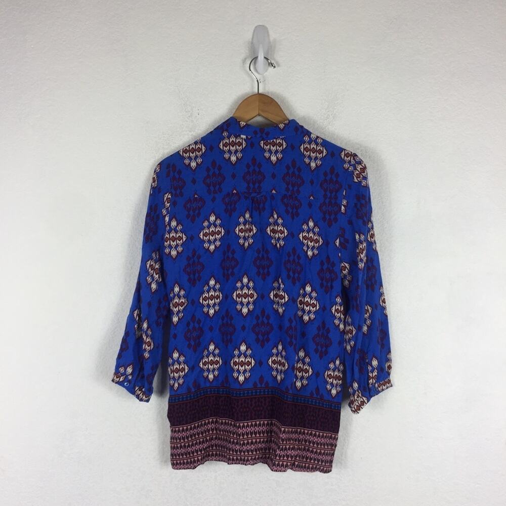 Anthropologie Maeve Woodland Walk Blue Boho Popover Button Top Size 8 - Picture 14 of 15